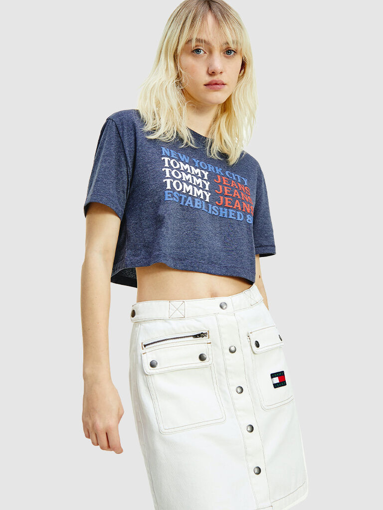Tommy Jeans T-Shirt Mulher Super Crop Tommy Jeans Azul