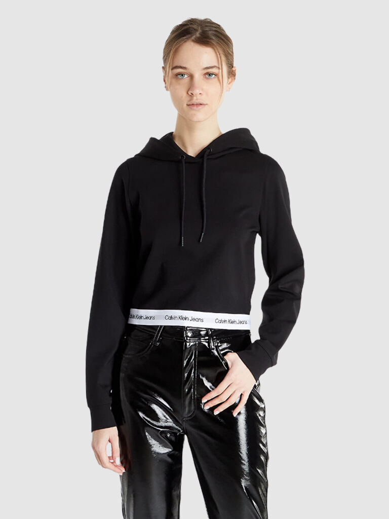 Calvin Klein Sweatshirt Mulher Contrast Tape Milano Calvin Klein Preto