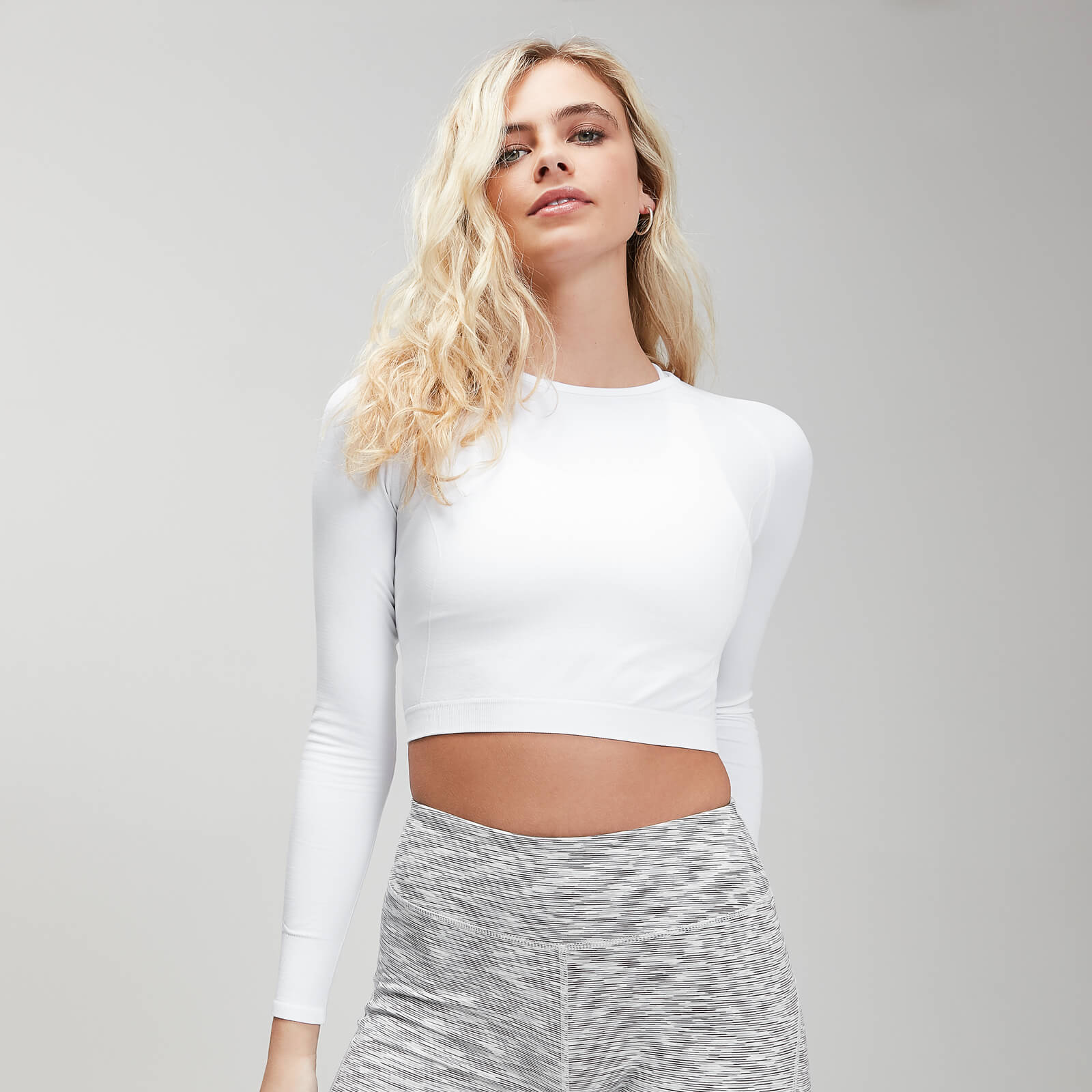 MP Shape Seamless Ultra Long Sleeve Crop Top för kvinnor – Vit - XL