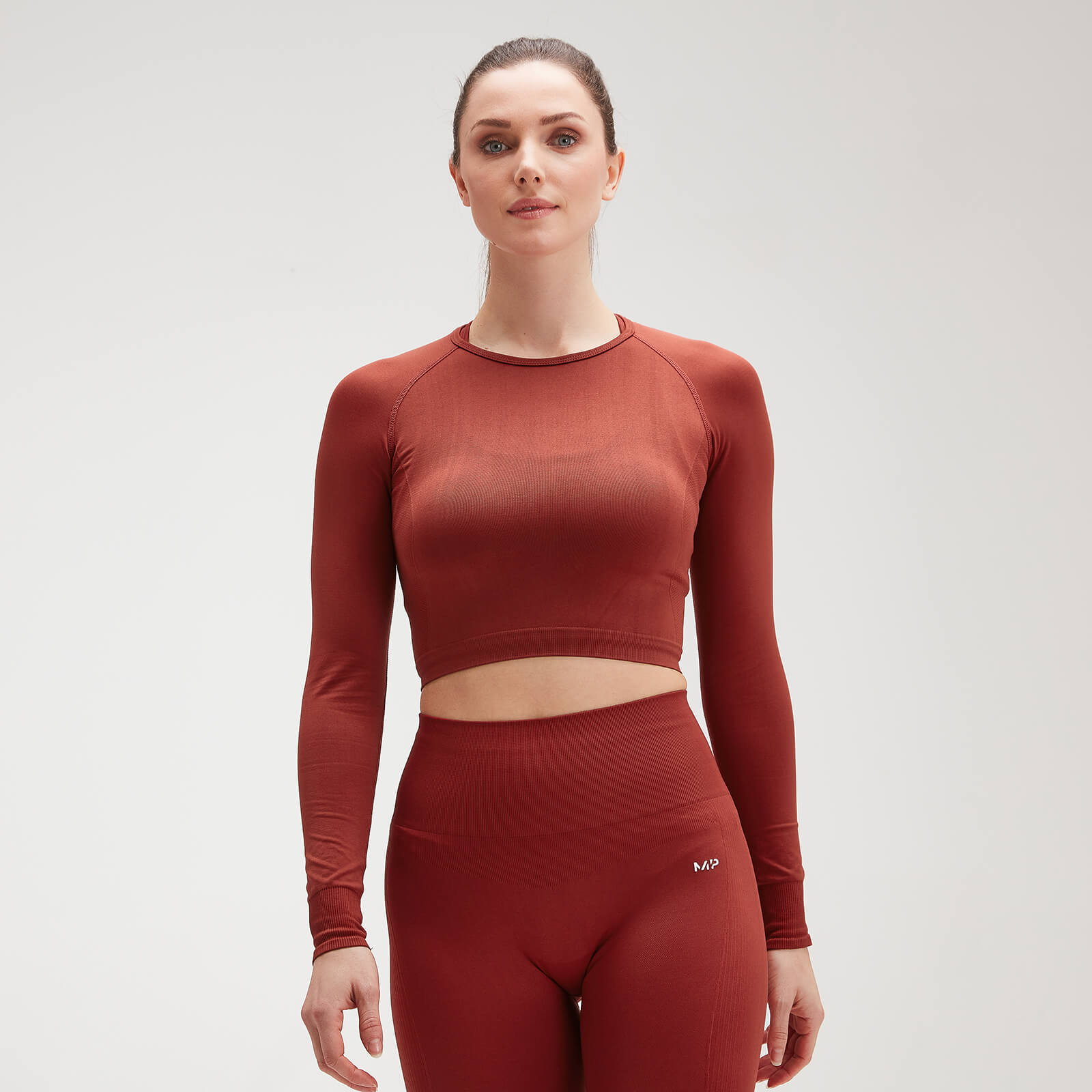 MP Shape Seamless Ultra Long Sleeve Crop Top för kvinnor – Röd - L