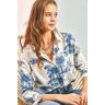 Bianco Lucci Women's Forest Illustration Linen Shirt with Fold Sleeves modrá   šedá M female