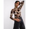 Fashionhunters Black-Beige Floral Velour Blouse Skyler Čierna   Hnedá   Krémová One Size