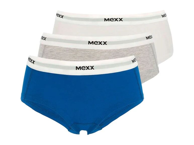 MEXX Dámske bedrové nohavičky, 3 kusy (XL, biela/šedá/modrá)