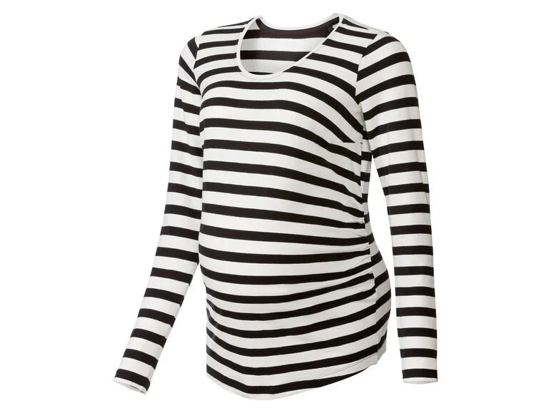 ESMARA® Dámske bavlnené tehotenské tričko s dlhým rukávom (XL (48/50), prúžkovaná čierna/biela)