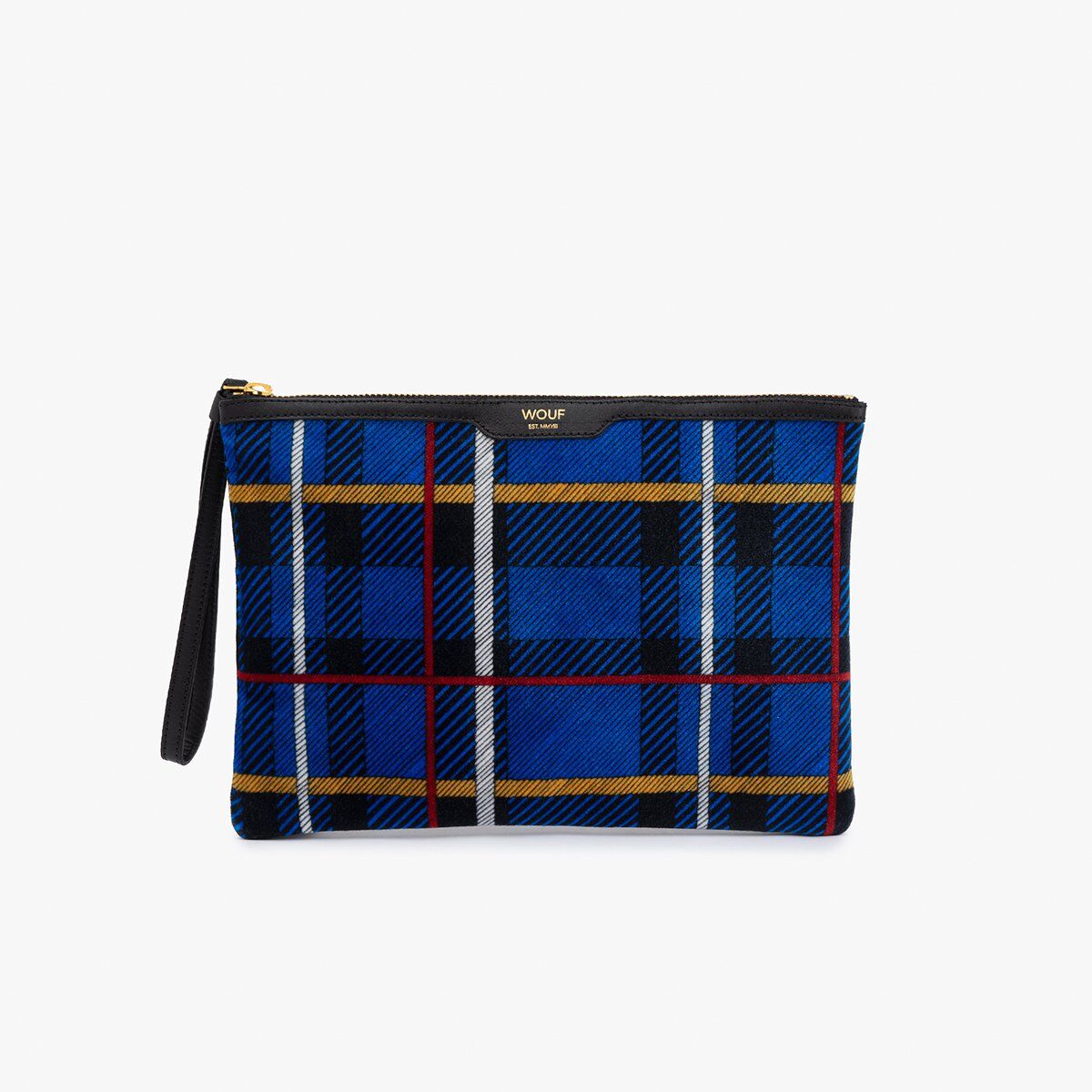 WOUF Zamatová listová kabelka Blue Tartan