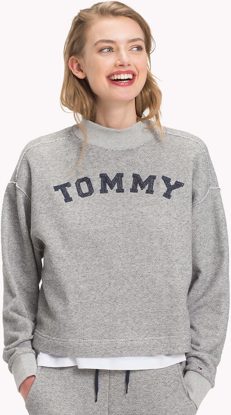 TOMMY HILFIGER Šedá mikina Logo Cropped Track Top – M