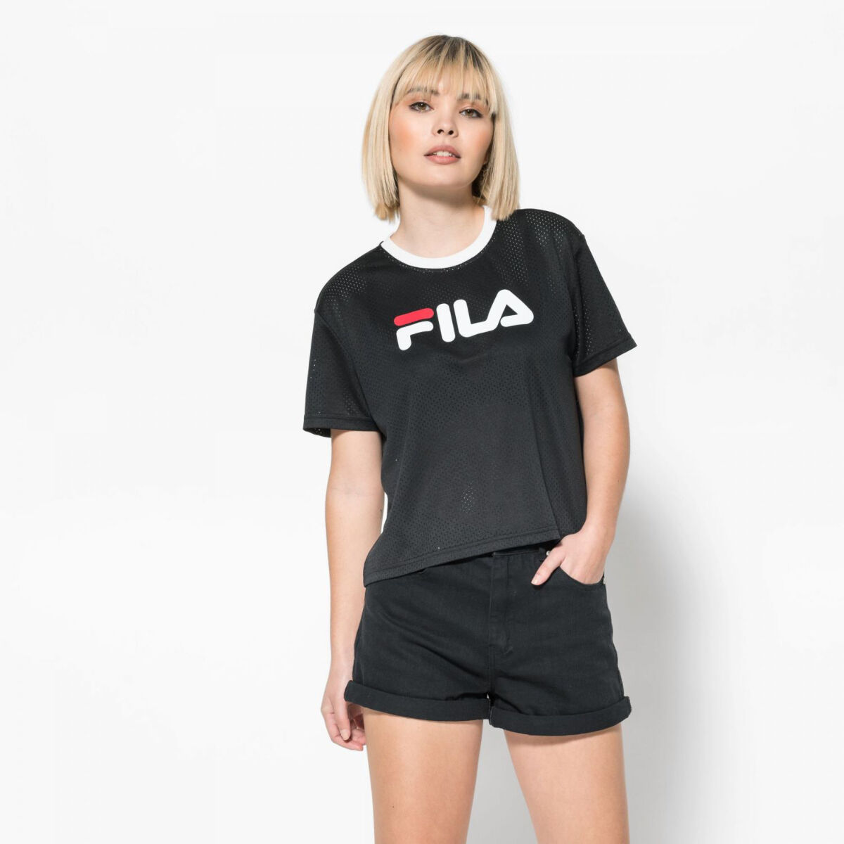 FILA Čierne tričko Michelle Cropped Mesh – S