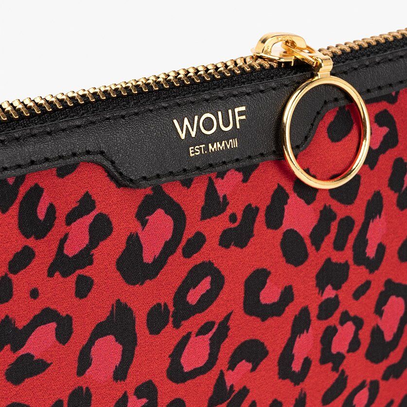 WOUF Saténová mini listová kabelka Red Leopard Pocket Clutch