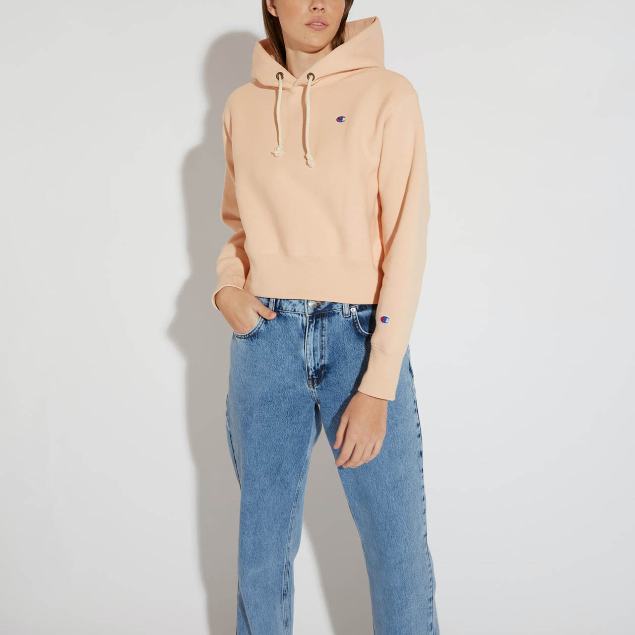 CHAMPION Ružová Crop mikina Hooded Sweatshirt – L