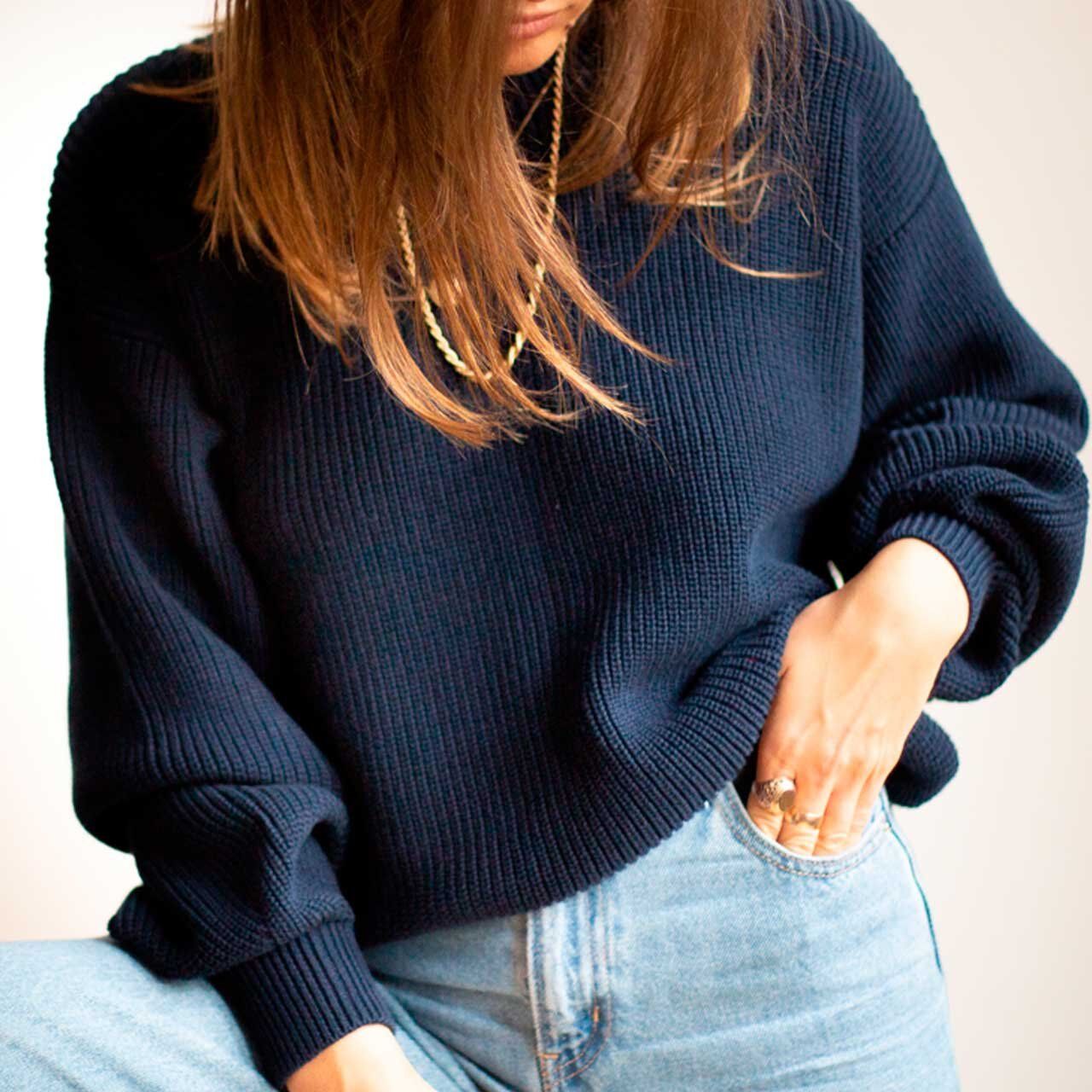 PATCHOULI Modrý sveter s okrúhlym výstrihom – one size