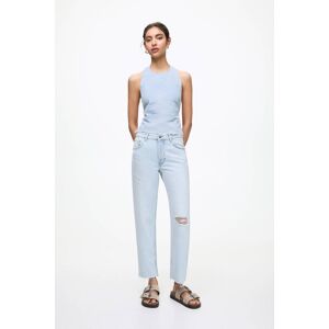 Pull&Bear Ripped Straight-Leg Mid-Rise Jeans (Size: 6) Pale blue female