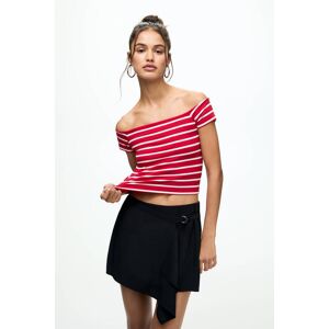 Pull&Bear Striped Off-The-Shoulder Top (Size: XS) White/Red female