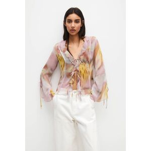 Pull&Bear Flowing Printed Blouse With Ruffles (Size: M) Yellow female