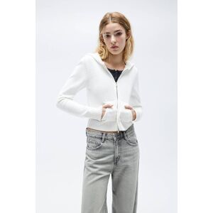 Pull&Bear Knit Cardigan With Zipped Hood (Size: L) Off white female