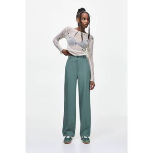 Pull&Bear Smart Straight-Leg Trousers (Size: 10) Green/Grey female