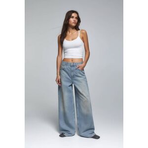 Pull&Bear Mid-Rise Super Baggy Jeans (Size: 6) Blue female