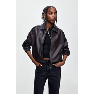 Pull&Bear Faux Leather Bomber Jacket (Size: L) Brown female