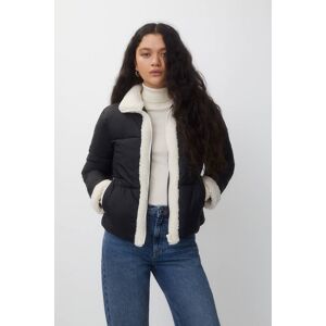 Pull&Bear Contrast Faux Shearling Puffer Jacket (Size: S) Faded black female