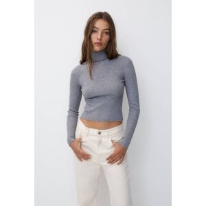 Pull&Bear High Neck Knit Jumper (Size: M) Grey marl female