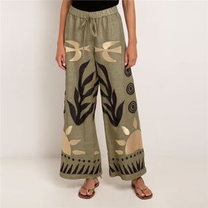 Kori Trousers Linen Embroidered Wide Leg In Green