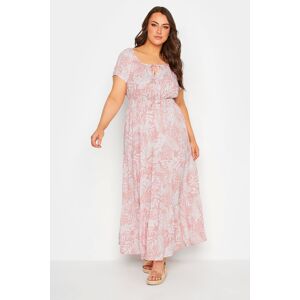 Yours Curve Pink Tropical Print Bardot Maxi Dress, Women's Curve & Plus Size, Yours Pink 34-36 Female