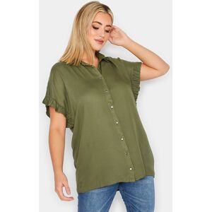 Yours Curve Khaki Green Frill Sleeve Collared Shirt, Women's Curve & Plus Size, Yours Green 26-28 Female