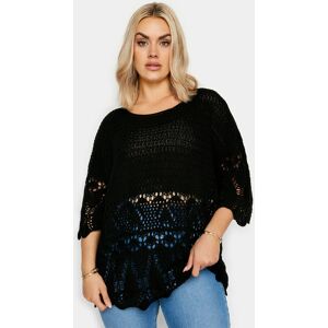 Yours Curve Black Crochet Detail Jumper, Women's Curve & Plus Size, Yours Black 14-16 Female