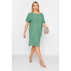 Luxe Curve Green Sequin Hand Embellished Cape Dress, Women's Curve & Plus Size, Luxe: Ultimate Embellishment Green 34-36 Female