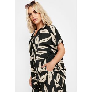 Yours Curve Black Leaf Print Crinkle Short Sleeve Shirt, Women's Curve & Plus Size, Yours Black 38-40 Female