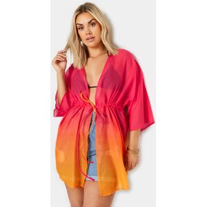 Yours Curve Pink & Orange Ombre Tie Front Kimono, Women's Curve & Plus Size, Yours Pink 26-28 Female