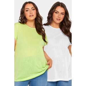 Yours Curve 2 Pack Lime Green Linen Look Tshirt, Women's Curve & Plus Size, Yours Green 20 Female