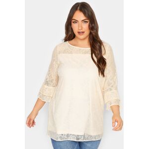 Yours Curve Cream Lace Bell Sleeve Blouse, Women's Curve & Plus Size, Yours Cream 20 Female