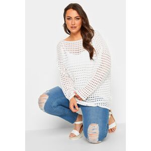 Yours Curve White Crochet Tunic Jumper, Women's Curve & Plus Size, Yours White 18-20 Female