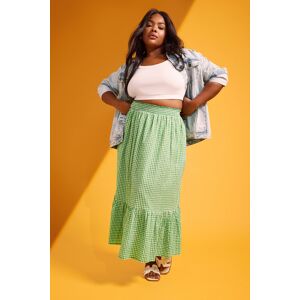 Yours Curve Green Gingham Tiered Pure Cotton Midi Skirt, Women's Curve & Plus Size, Yours Green 34-36 Female