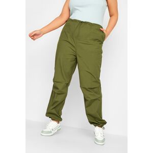 Yours Curve Khaki Green Cuffed Parachute Trousers, Women's Curve & Plus Size, Yours Green Regular 26-28 Female