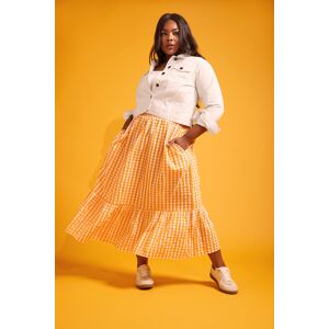 Yours Curve Orange Gingham Tiered Pure Cotton Midi Skirt, Women's Curve & Plus Size, Yours Orange 34-36 Female