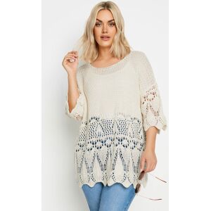 Yours Curve Ivory White Crochet Detail Jumper, Women's Curve & Plus Size, Yours White 18-20 Female