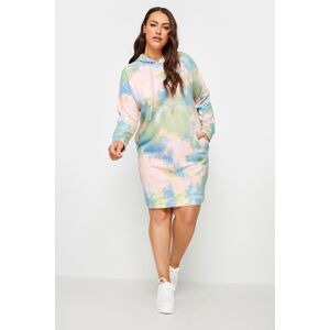 Yours Curve Pink & Green Tie Dye Hoodie Dress, Women's Curve & Plus Size, Yours Pink 26-28 Female