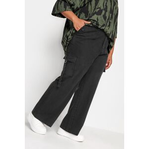 Yours Curve Black Wide Leg Twill Cargo Trousers, Women's Curve & Plus Size, Yours Black 18 Female