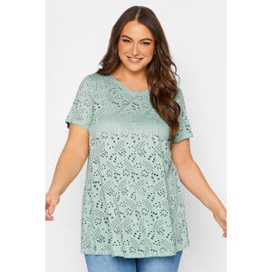 Yours Curve Mint Green Broderie Anglaise Swing Tshirt, Women's Curve & Plus Size, Yours Green 26-28 Female
