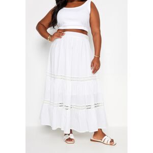 Yours Curve White Tiered Lace Cotton Maxi Skirt, Women's Curve & Plus Size, Yours White 34-36 Female