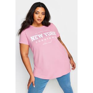 Yours Curve Pink 'New York' Slogan Tshirt, Women's Curve & Plus Size, Yours Pink 26-28 Female