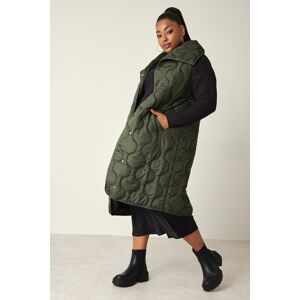 Yours Curve Olive Green Funnel Neck Quilted Longline Gilet, Women's Curve & Plus Size, Yours Green 34-36 Female
