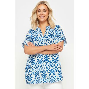 Yours Curve Blue Ikat Print Notch Neck Blouse, Women's Curve & Plus Size, Yours Blue 20 Female