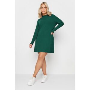 Yours Curve Forest Green Ribbed Lettuce Hem Tunic Dress, Women's Curve & Plus Size, Yours Green 20 Female