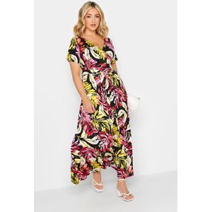 Yours Curve Black Leaf Print Front Tie Maxi Dress, Women's Curve & Plus Size, Yours Black 16 Female