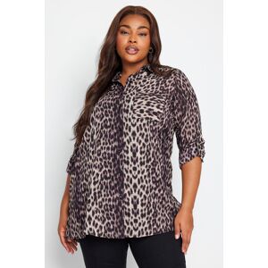 Yours Curve Brown Animal Print Boyfriend Shirt, Women's Curve & Plus Size, Yours Brown 30-32 Female