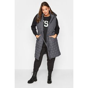 Yours Curve Grey Quilted Midi Hooded Gilet, Women's Curve & Plus Size, Yours Grey 34-36 Female