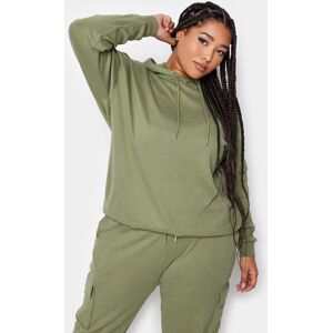 Yours Curve Khaki Green Ribbed Cargo Hoodie, Women's Curve & Plus Size, Yours Green 22-24 Female