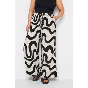 Yours Curve White Abstract Print Crinkle Drawstring Trousers, Women's Curve & Plus Size, Yours White 20 Female